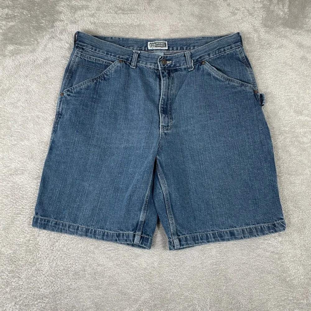 Route 66 Carpenter Shorts Mens 38 Blue Denim Utility Workwear Y2K Baggy